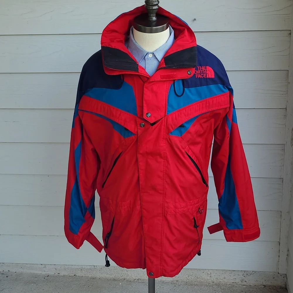 THE NORTH FACE Red Blue Navy Mens‎ Sz Medium Jacket Full Zip Coat 90s VTG TNF